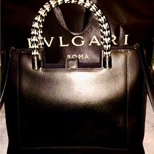 Bulgari Black Tote with Patterned Handles